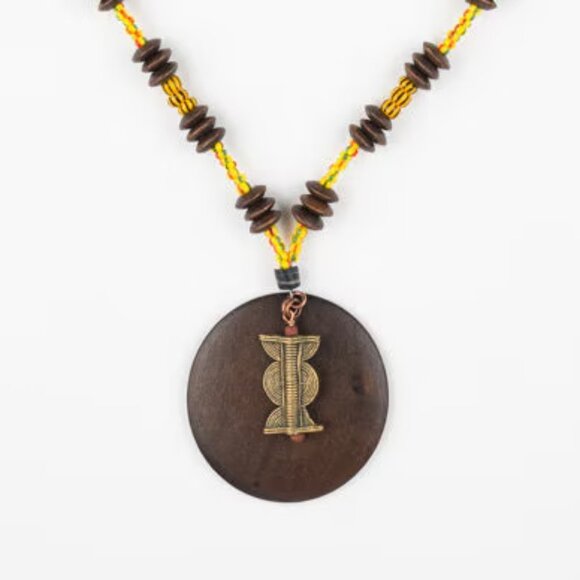 Artisan Jewelry - Handmade African Trade Bead and Wood Necklace